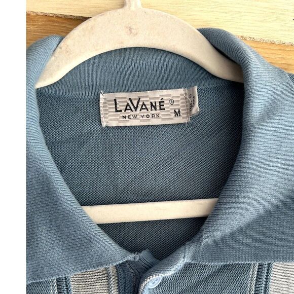 LaVane Light Knit Polo Sweater Short Sleeves Mens Size Medium Blue - Picture 3 of 3